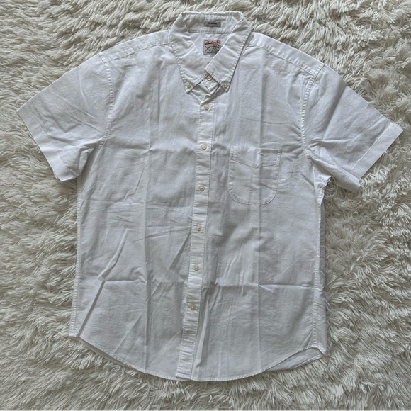 Jcrew Men's Short Sleeve Broken In Organic Cotton Oxford Shirt White Size L - Picture 3 of 11
